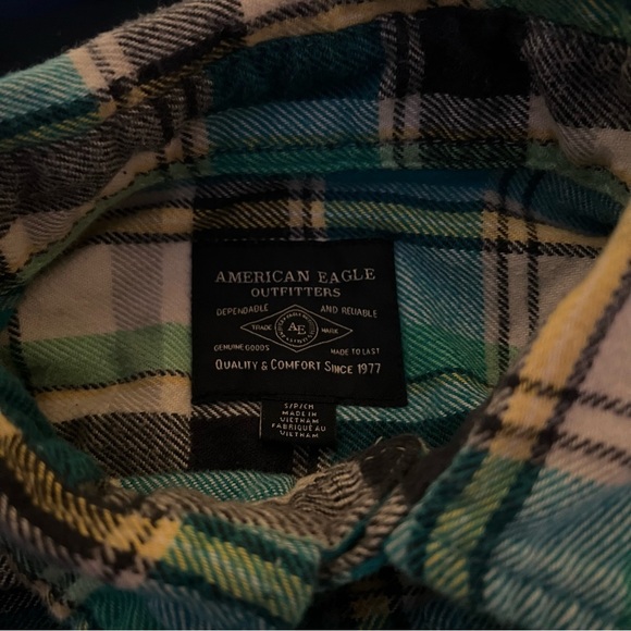 MEN’S American Eagle Blue, Green, Yellow, and White Flannel - Small - Picture 3 of 3